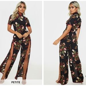 Petite Black Thigh Split Jumpsuit